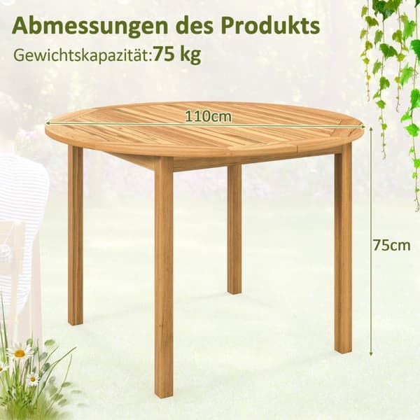 Trädgårdsbord matbord i akaciaträ runt för 4 personer bistrobord träbord för trädgård 110 x 110 x 75 cm natur