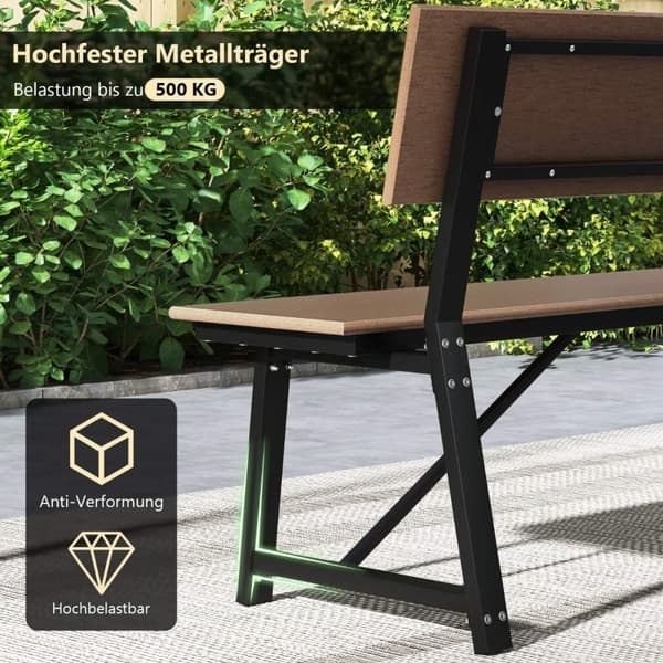 Hagebenk værbestandig 3-seters benk kan holde opptil 500 kg 183 x 52 x 85 cm brun