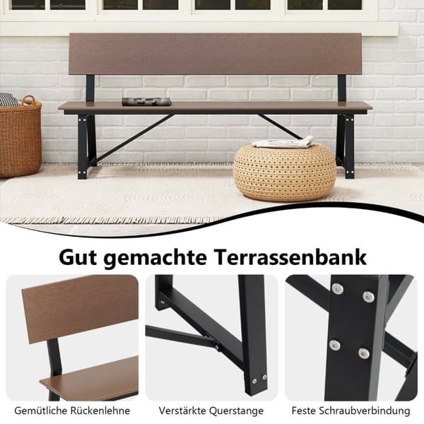 Hagebenk værbestandig 3-seters benk kan holde opptil 500 kg 183 x 52 x 85 cm brun