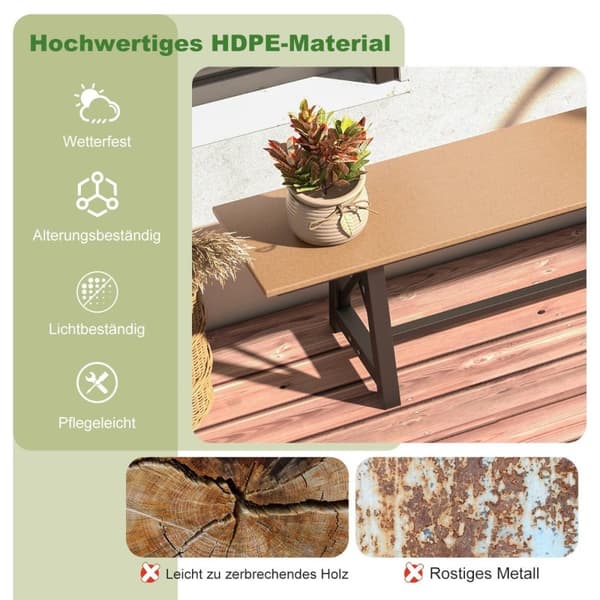 Hagebenk værbestandig 3-seters benk kan holde opptil 500 kg 183 x 35 x 41,5 cm brun