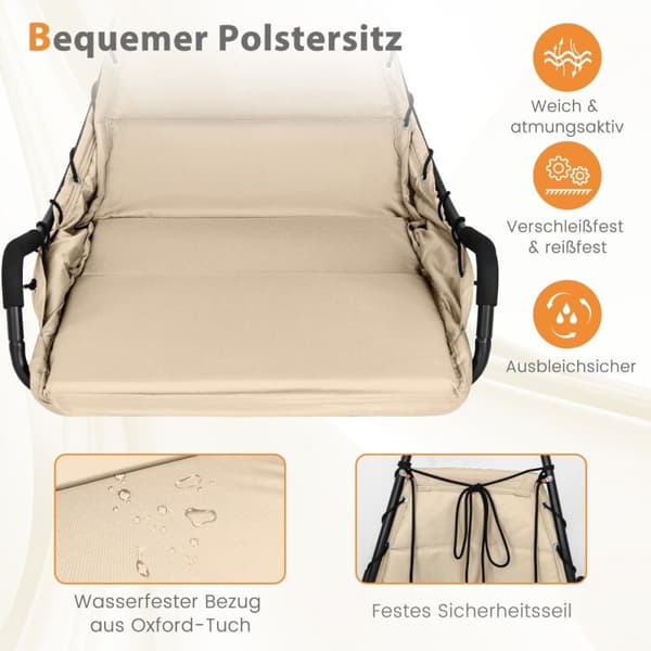 Hengestol med ramme &amp; Ekstra stort polstret sete &amp; Robust metallramme hengekøye beige