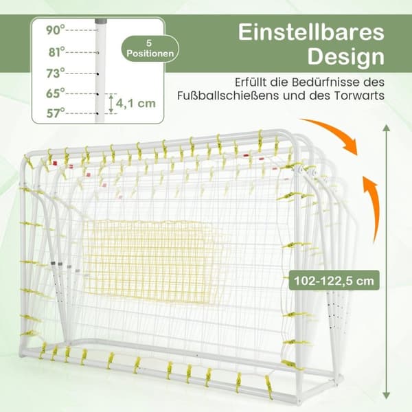 2 i 1 fodboldmål & rebounder fodboldmål 187 x 60 x 102-122,5 cm børnefodboldmålsæt højdejusterbar hvid