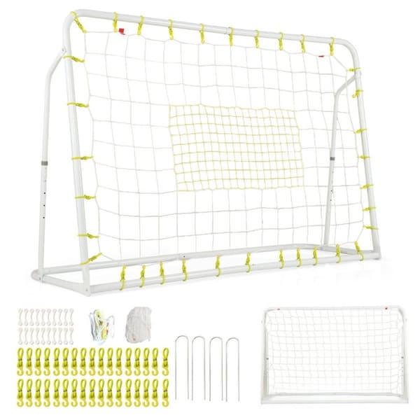 2 i 1 fodboldmål & rebounder fodboldmål 187 x 60 x 102-122,5 cm børnefodboldmålsæt højdejusterbar hvid