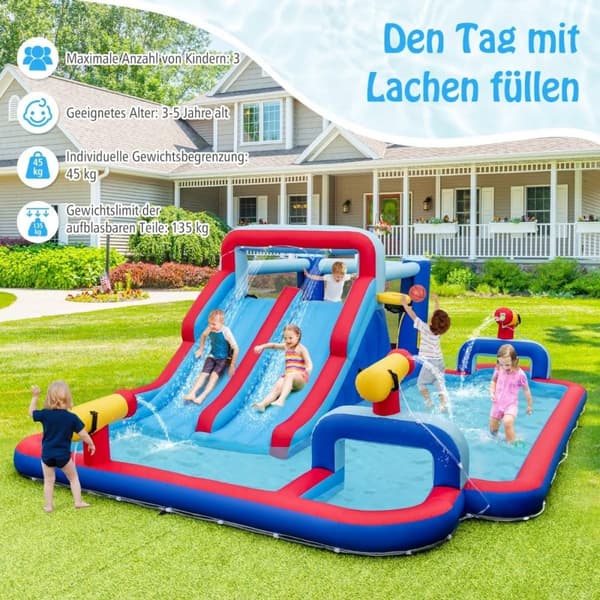 Uppblåsbar vattenrutschbana park enorm hoppborg med 2 långa rutschbanor 644 x 405 x 210 cm