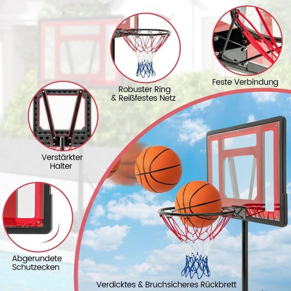 Basketball kurv udendørs basketball stativ 115-135 cm højdejusterbar rød