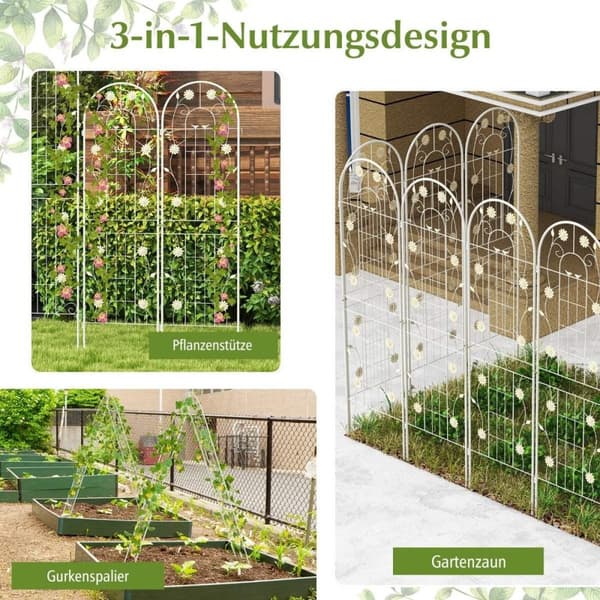 Set med 2 metallspaljéer Dekorativt trädgårdsstaket Fristående spaljé 180 cm x 50 cm Vit