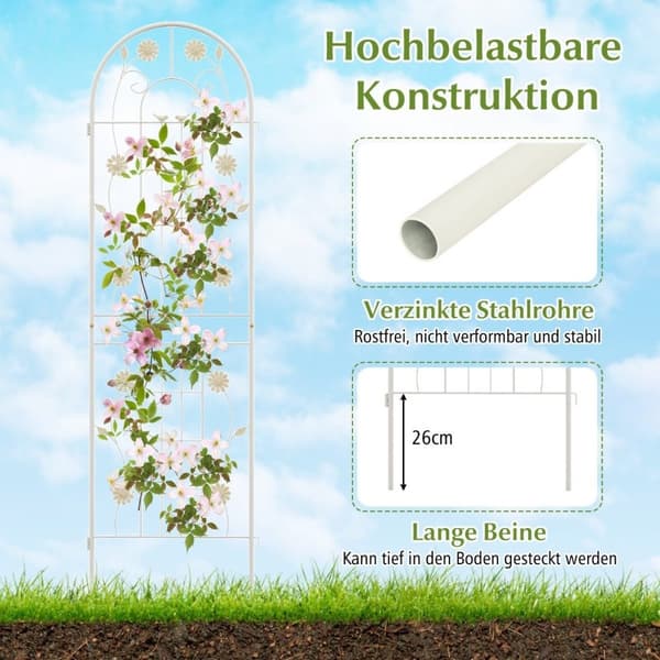 Set med 2 metallspaljéer Dekorativt trädgårdsstaket Fristående spaljé 180 cm x 50 cm Vit