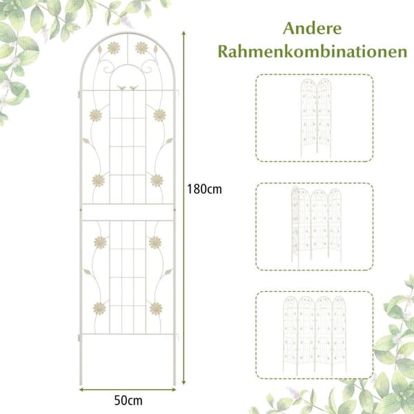 Set med 2 metallspaljéer Dekorativt trädgårdsstaket Fristående spaljé 180 cm x 50 cm Vit