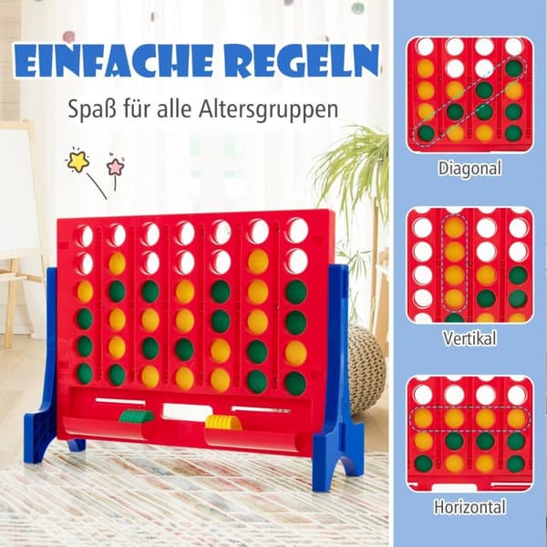 4 i rad stort fyra i rad-spel med bärväska & 42 schackpjäser vägg- eller bordsspel 62 x 20 x 48,5 cm blå