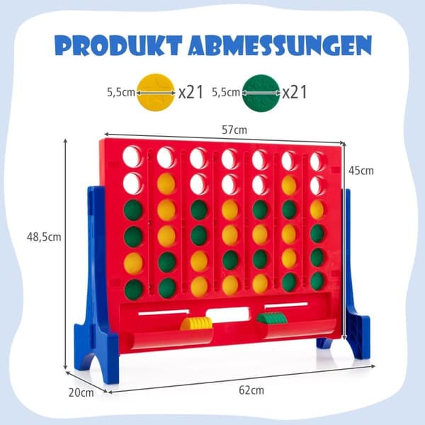 4 i rad stort fyra i rad-spel med bärväska & 42 schackpjäser vägg- eller bordsspel 62 x 20 x 48,5 cm blå