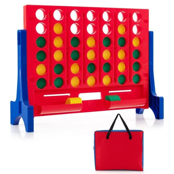 4 i rad stort fyra i rad-spel med bärväska & 42 schackpjäser vägg- eller bordsspel 62 x 20 x 48,5 cm blå