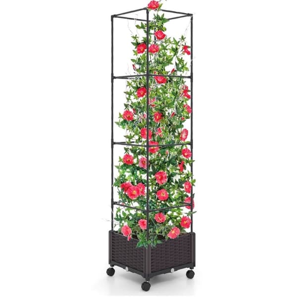 Trellis med blomsterkasse på hjul Høydejusterbar hageobelisk 40 x 40 x 170 cm