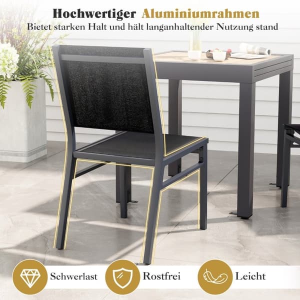 Havestol vejrbestandig terrassestol i aluminium med åndbart sæde og ryglæn 60 x 45 x 87 cm sort