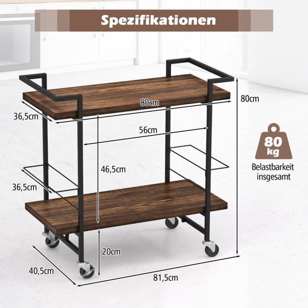 Barvogn med låsbare hjul og skridsikker gelænderkøkkenvogn