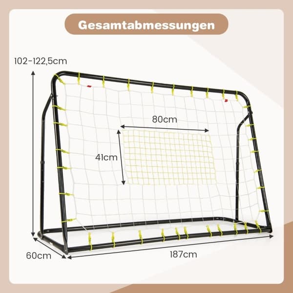 2 i 1 fodboldmål & rebounder fodboldmål 187 x 60 x 102-122,5 cm børnefodboldmålsæt højdejusterbar sort