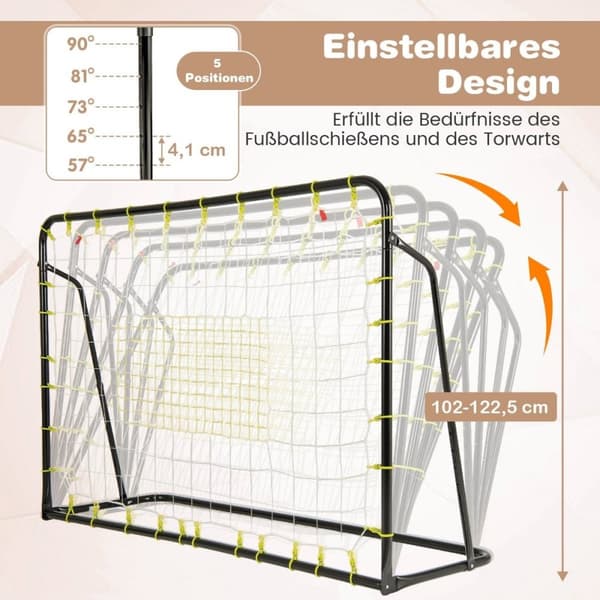 2 i 1 fodboldmål & rebounder fodboldmål 187 x 60 x 102-122,5 cm børnefodboldmålsæt højdejusterbar sort