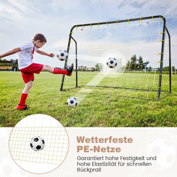 2 i 1 fodboldmål & rebounder fodboldmål 187 x 60 x 102-122,5 cm børnefodboldmålsæt højdejusterbar sort