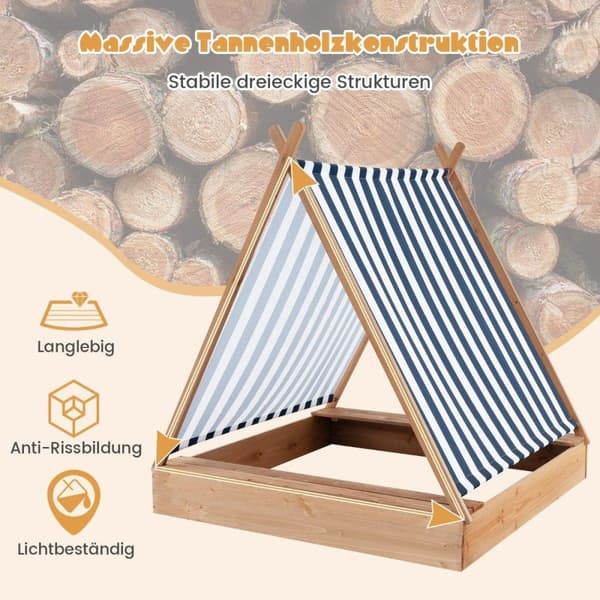 Barnesandkasse med lokk og 2 benker Utendørs tresandkasse 124 x 123 cm