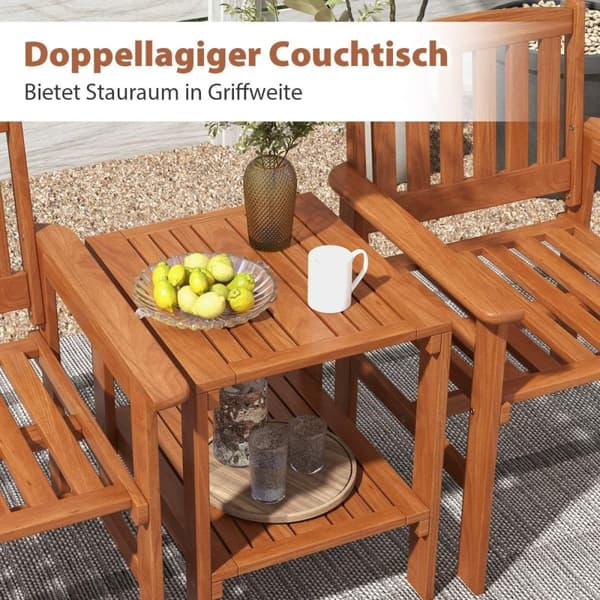 3-delt bistrosett i tre med 2 stoler & bord & hull for parasoll sittegruppe