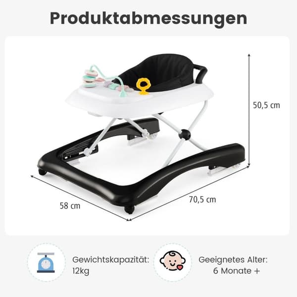 3 in 1 kokoontaitettava kävelytuoli säädettävällä korkeudella & amp; Nopeus Musta