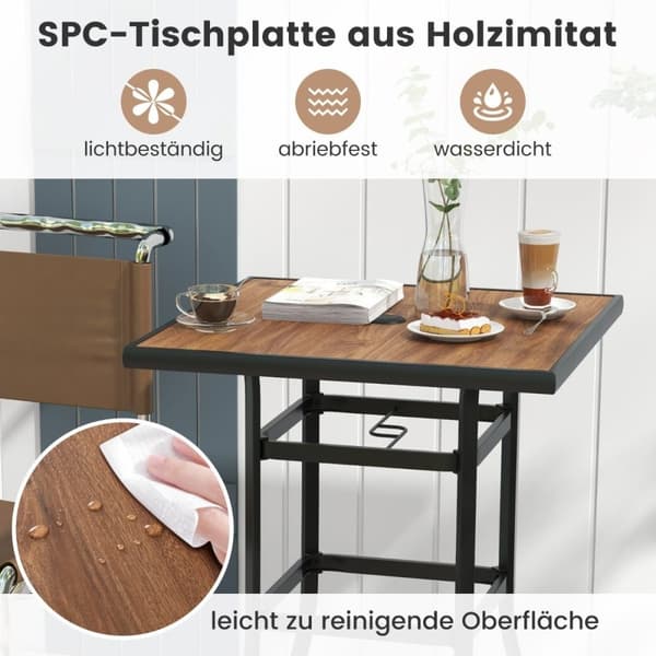 Bistrobord med paraplyhul & bordplade i trælook. Firkantet altanbord
