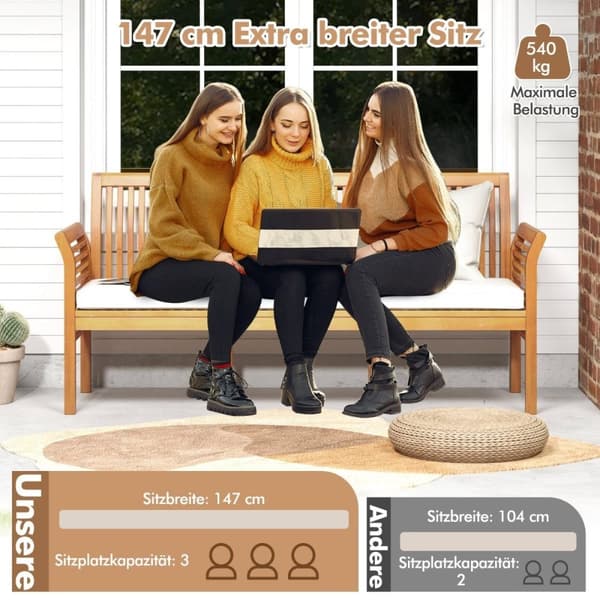 Træbænk med gårdhave med bløde sædehynder og ergonomisk udendørs bænk i ryglæn