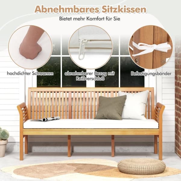 Træbænk med gårdhave med bløde sædehynder og ergonomisk udendørs bænk i ryglæn