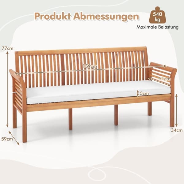 Træbænk med gårdhave med bløde sædehynder og ergonomisk udendørs bænk i ryglæn