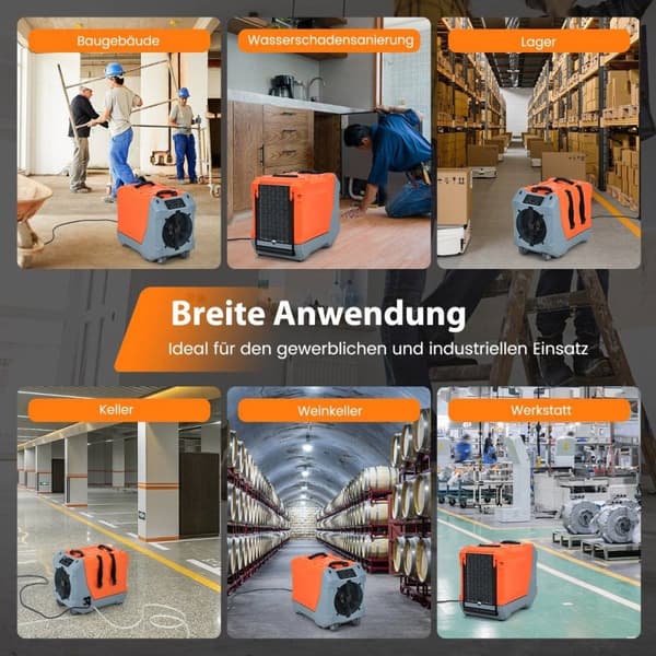 85 L/dag avfuktare byggtork med pump & avloppsslang industriell torkanordning med 24H timer orange + grå