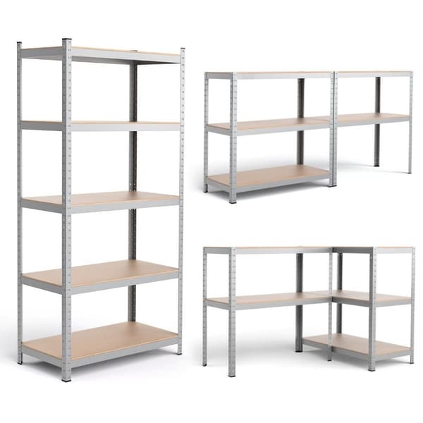 Oppbevaringshylle, kraftig hylle, plug-in hylle, metallhylle, 5 nivåer, verkstedhylle, 91 x 46 x 183 cm, sølv