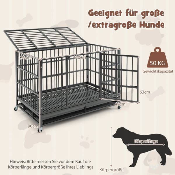 Sammenfoldeligt hundebur med 2 døre &amp; Roller &amp; udtrækkelig bakke transport bur transportkasse 120 x 76 x 90 cm