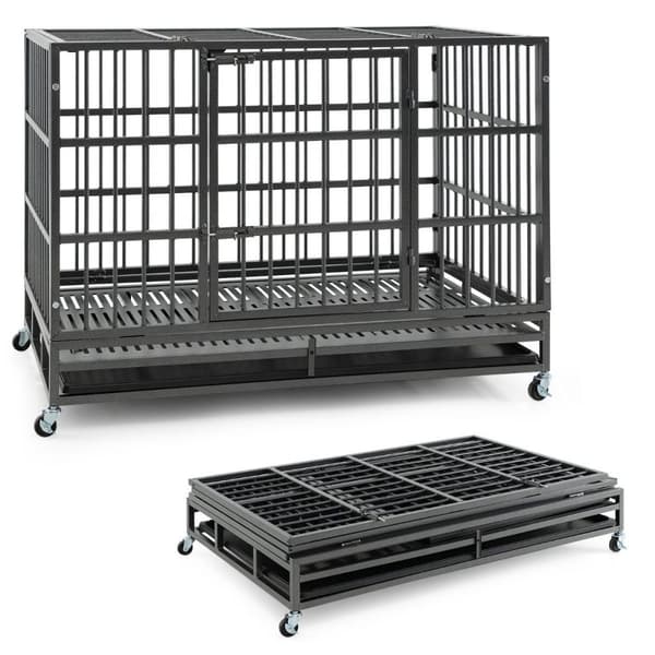 Sammenfoldeligt hundebur med 2 døre &amp; Roller &amp; udtrækkelig bakke transport bur transportkasse 120 x 76 x 90 cm