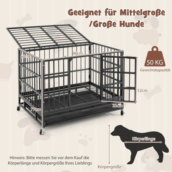 Hopfällbar hundbur med 2 dörrar &amp; Roller &amp; utdragbar bricktransportbur transportlåda 96 x 65 x 77 cm