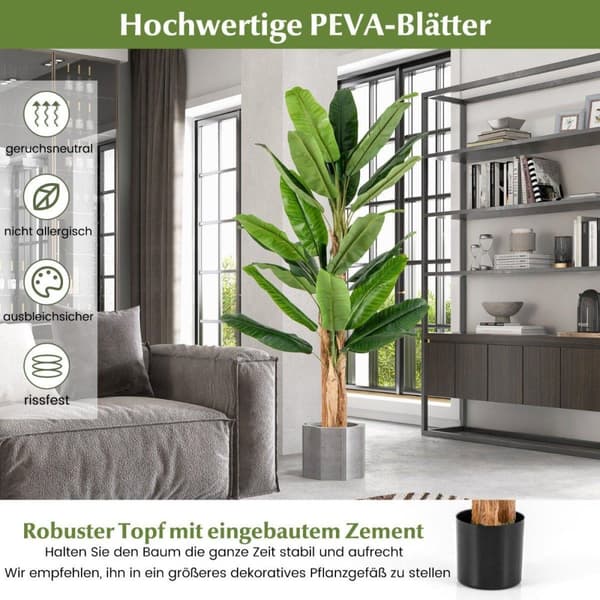 Kunstigt banantræ med 27 blade & naturlig stamme Bananplante Kunstig plante 195 cm