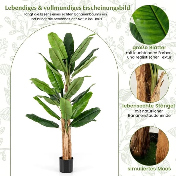 Kunstigt banantræ med 27 blade & naturlig stamme Bananplante Kunstig plante 195 cm