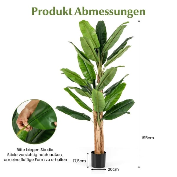 Kunstigt banantræ med 27 blade & naturlig stamme Bananplante Kunstig plante 195 cm