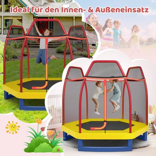 Ø223cm hagetrampolin med sikkerhetsnett innendørs/utendørs trampoline for barn oransje
