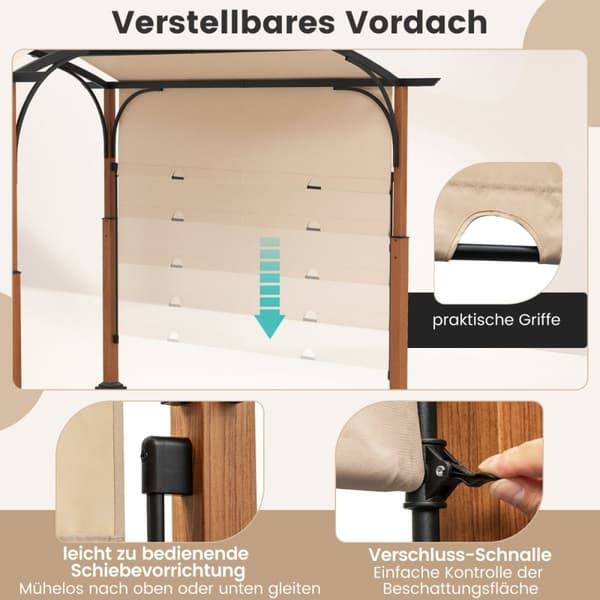 3,6 x 3 m pergola med uttrekkbart tak Vanntett stabil vintertett lysthus beige