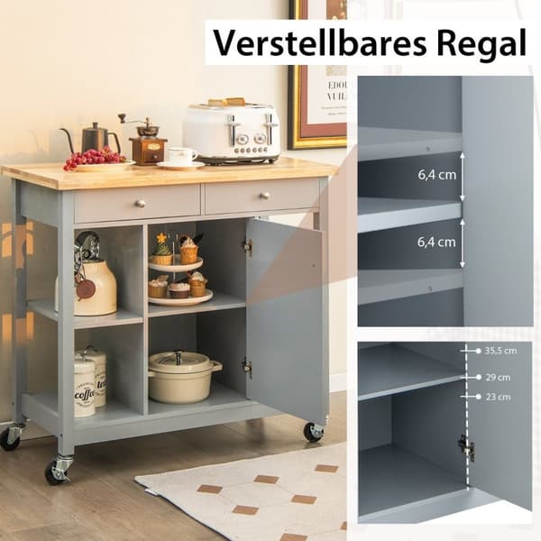 Keittiövaunu pyörillä Keittiösaareke työtasolla Tarjoiluvaunu 2 laatikolla 99 x 46 x 90 cm Harmaa