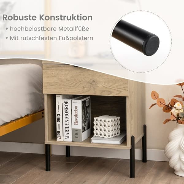 Moderne nattbord med ladestasjon og skuff og oppbevaringsbord for sidebord med åpent rom