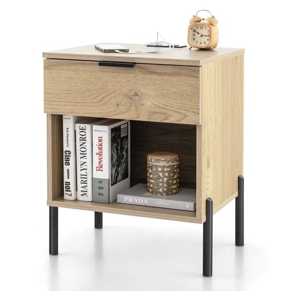 Moderne nattbord med ladestasjon og skuff og oppbevaringsbord for sidebord med åpent rom