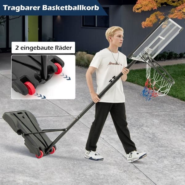 Basketkorg utomhus basketstativ 176-206 cm höjdjusterbart mobilt bågsystem med bakvägg svart