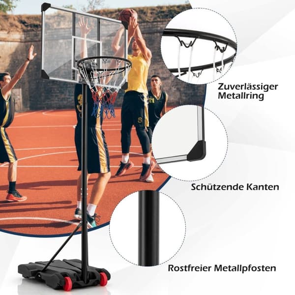 Basketkorg utomhus basketstativ 176-206 cm höjdjusterbart mobilt bågsystem med bakvägg svart