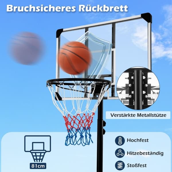 Basketkorg utomhus basketstativ 176-206 cm höjdjusterbart mobilt bågsystem med bakvägg svart