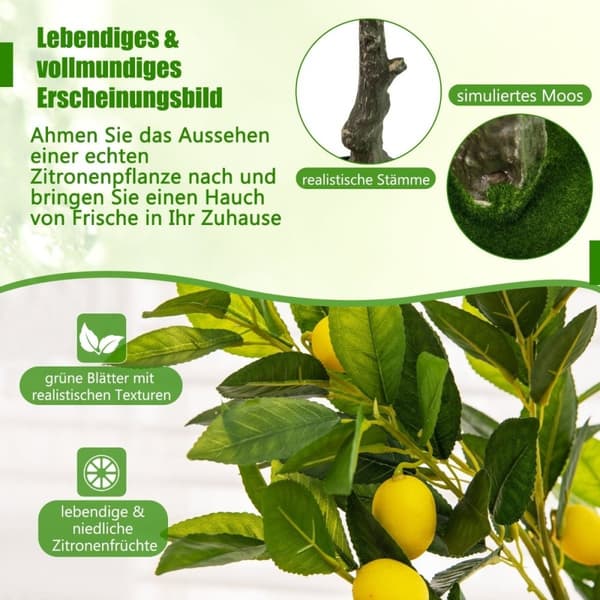 120 cm kunstigt citrontræ med potte og 18 citronlimetræ kunstig plante Citrusplante