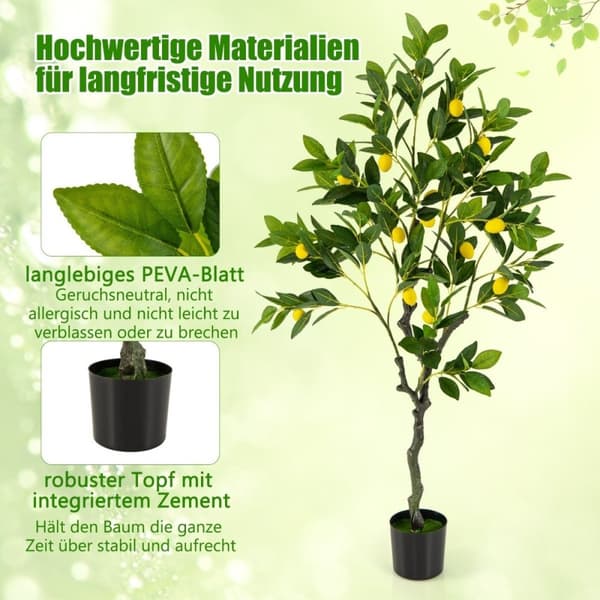 120 cm kunstigt citrontræ med potte og 18 citronlimetræ kunstig plante Citrusplante