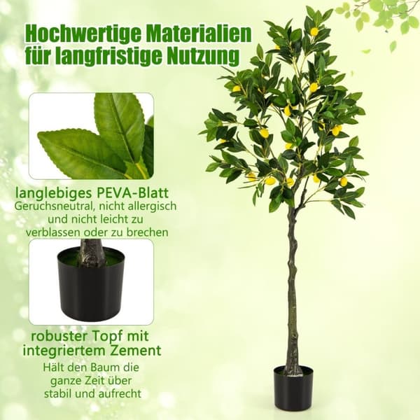 160 cm kunstigt citrontræ med potte og 27 citroner limetræ kunstig plante Citrusplante