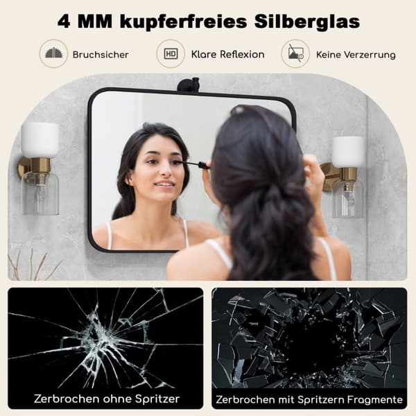 76,5 x 56 cm metallinnrammet veggspeil vippbar baderomsspeil med veggbrakett sort