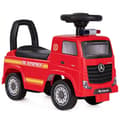 Miniatyrbillede 2 af 5: Mercedes Benz kørevogn, skubbevogn med opbevaringsplads, brandbil med rød advarselslampe