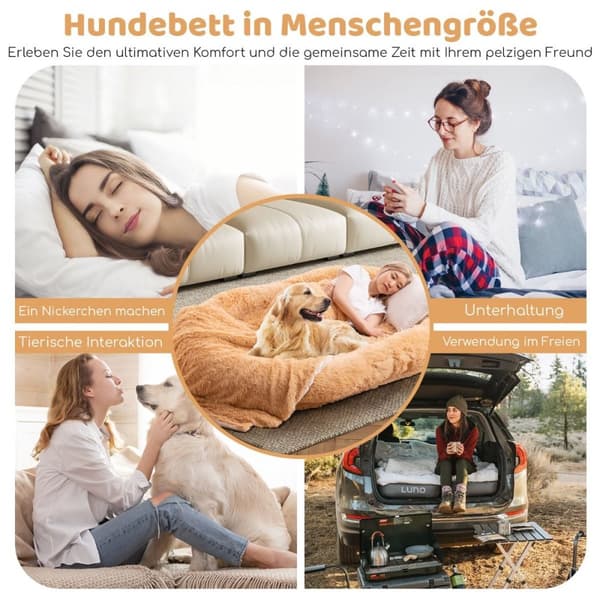 Fluffy hundeseng til mennesker & hunde med vaskbart hundetæppe 171 x 115 cm brun